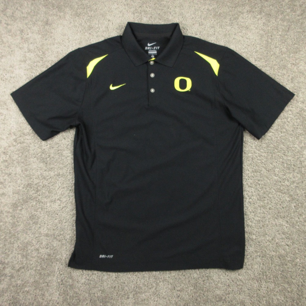 Oregon Ducks Polo Shirt Mens Large Black Nike Drifit Performance Golf Football